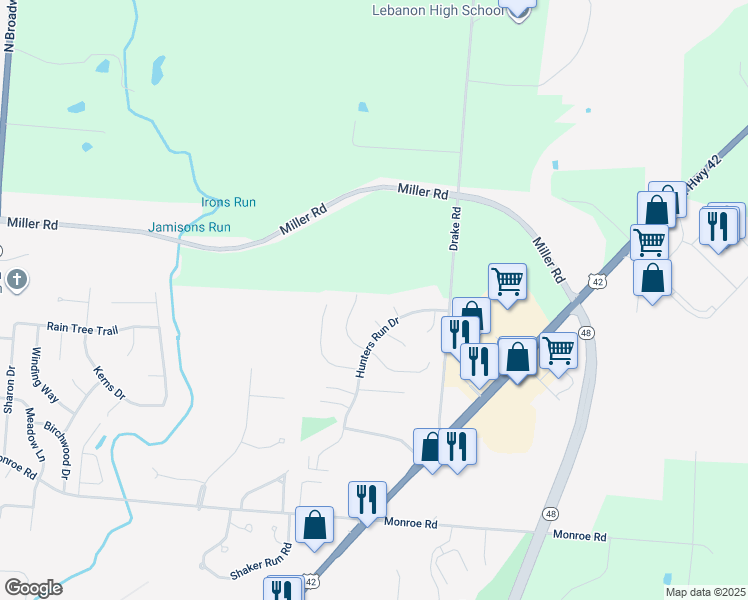 map of restaurants, bars, coffee shops, grocery stores, and more near 786 Calderwood Court in Lebanon