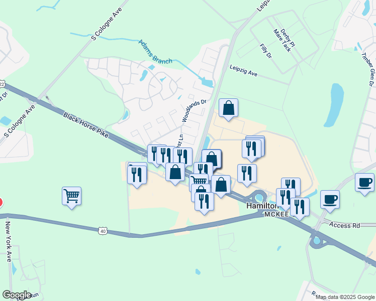 map of restaurants, bars, coffee shops, grocery stores, and more near 2136 Rhododendron Court in Hamilton