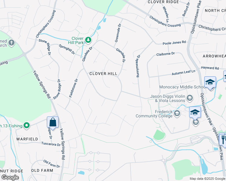 map of restaurants, bars, coffee shops, grocery stores, and more near 8100 Overlook Ct in Frederick