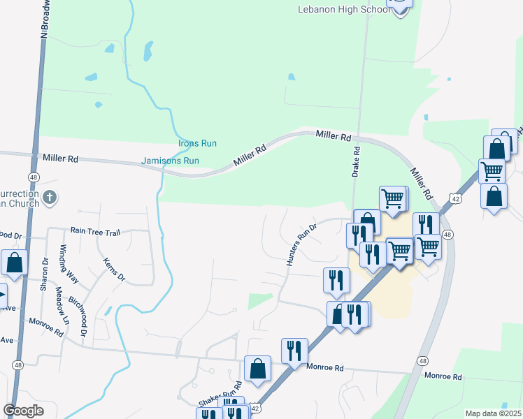 map of restaurants, bars, coffee shops, grocery stores, and more near 803 Tamarack Court in Lebanon
