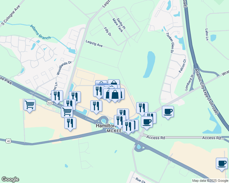 map of restaurants, bars, coffee shops, grocery stores, and more near 4403 East Black Horse Pike in Hamilton Township