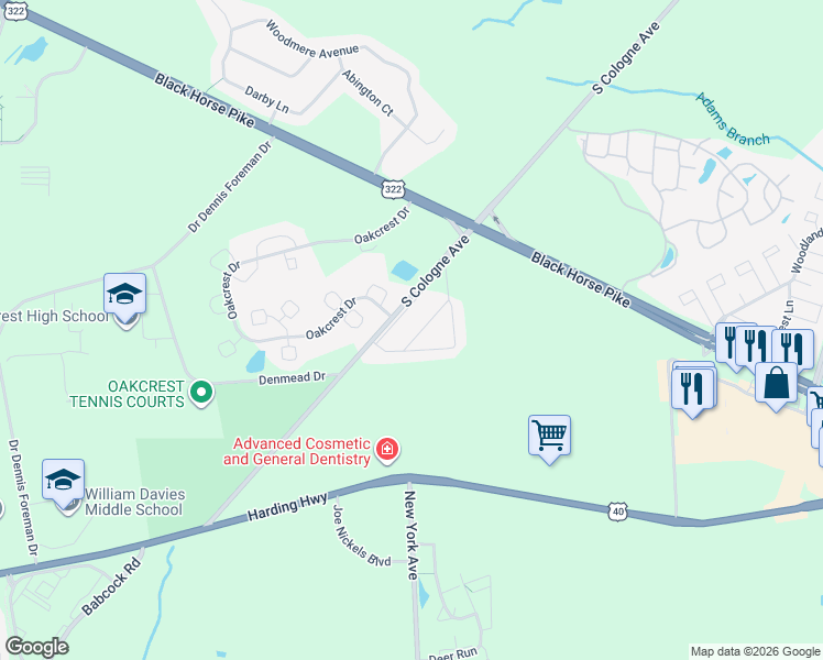map of restaurants, bars, coffee shops, grocery stores, and more near 1932 South Cologne Avenue in Hamilton Township