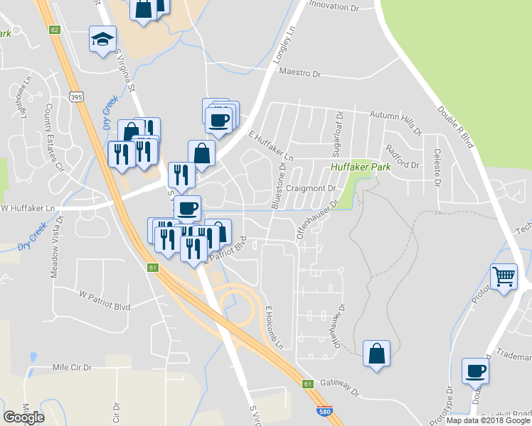 map of restaurants, bars, coffee shops, grocery stores, and more near 795 Kingston Drive in Reno