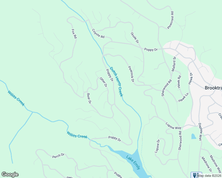 map of restaurants, bars, coffee shops, grocery stores, and more near 26650 Poppy Drive in Willits