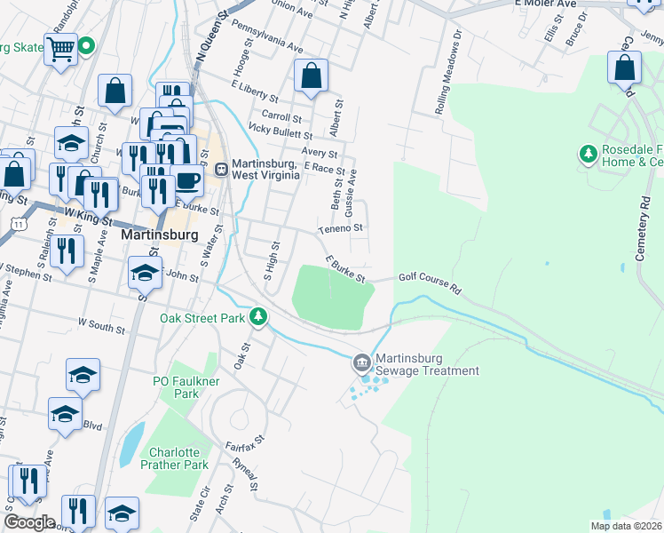 map of restaurants, bars, coffee shops, grocery stores, and more near 486 East Burke Street in Martinsburg