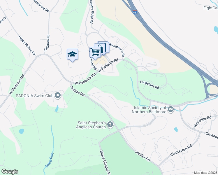 map of restaurants, bars, coffee shops, grocery stores, and more near 12030 Tralee Road in Lutherville-Timonium