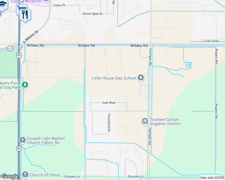 map of restaurants, bars, coffee shops, grocery stores, and more near 2187 Greenleaf Lane in Fallon