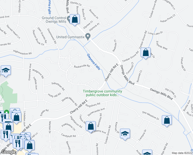 map of restaurants, bars, coffee shops, grocery stores, and more near 566 Kennington Road in Reisterstown