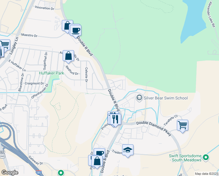 map of restaurants, bars, coffee shops, grocery stores, and more near 1565 Autumn Hills Drive in Reno