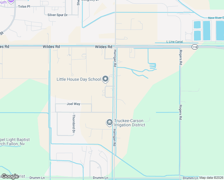 map of restaurants, bars, coffee shops, grocery stores, and more near 2300 Harrigan Road in Fallon