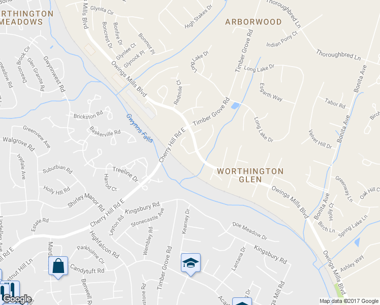 map of restaurants, bars, coffee shops, grocery stores, and more near 24 Merino Court in Owings Mills