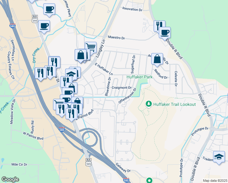 map of restaurants, bars, coffee shops, grocery stores, and more near 810 Craigmont Drive in Reno