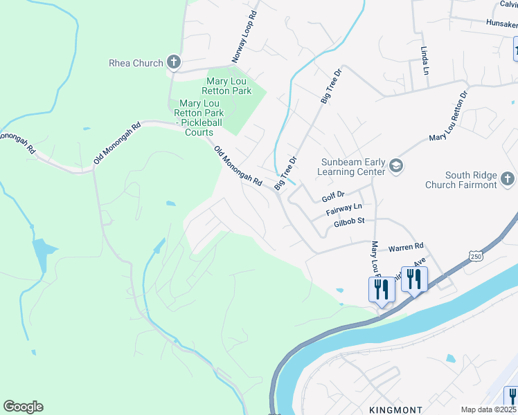 map of restaurants, bars, coffee shops, grocery stores, and more near 1806 Vernon Drive in Fairmont