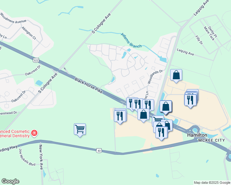 map of restaurants, bars, coffee shops, grocery stores, and more near 2433 Bayberry Court in Hamilton