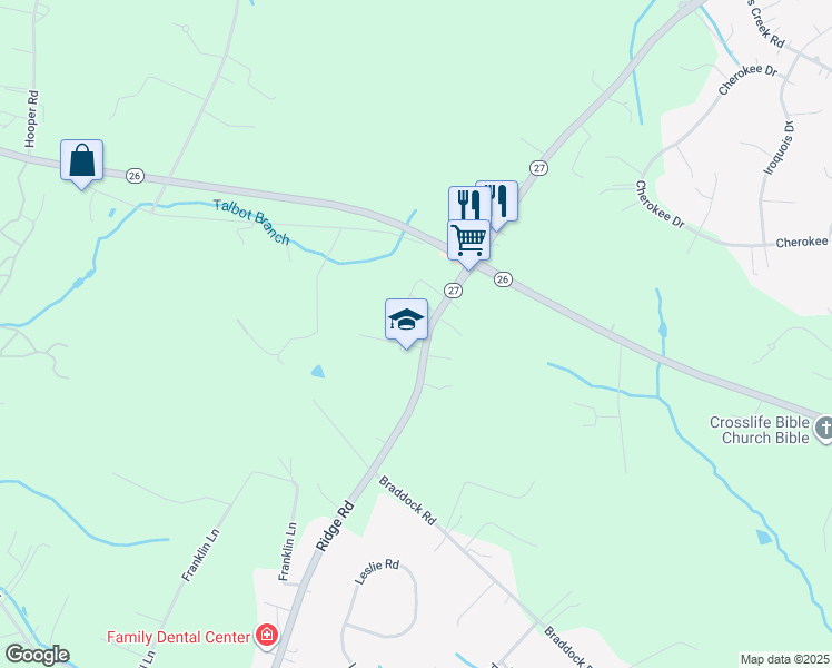 map of restaurants, bars, coffee shops, grocery stores, and more near 4344 Ridge Road in Mount Airy