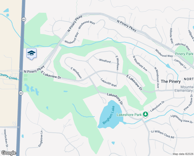 map of restaurants, bars, coffee shops, grocery stores, and more near 7532 Lakecliff Way in Parker