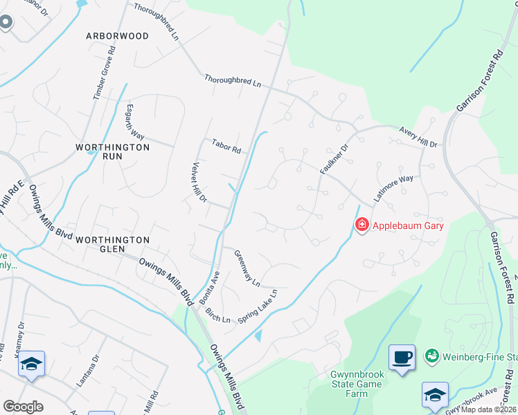 map of restaurants, bars, coffee shops, grocery stores, and more near 12106 Faulkner Drive in Owings Mills