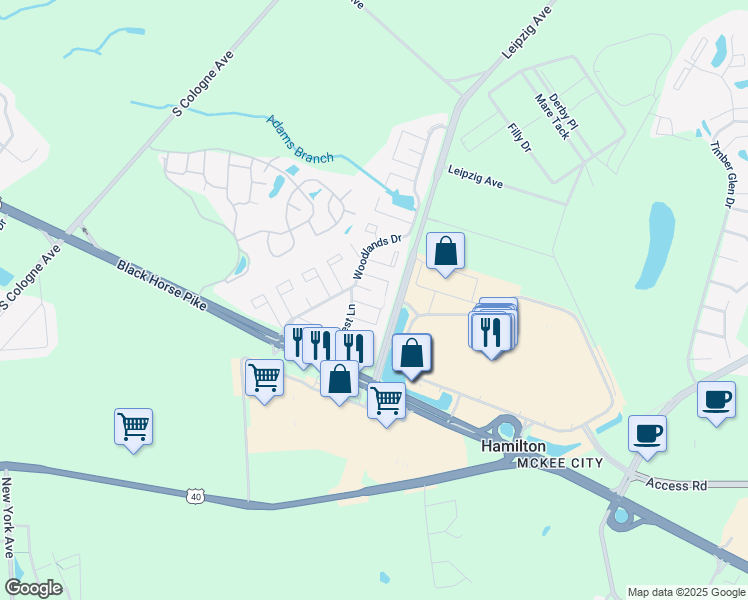 map of restaurants, bars, coffee shops, grocery stores, and more near 2505 Oleander Court in Hamilton