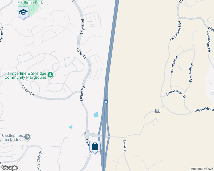 map of restaurants, bars, coffee shops, grocery stores, and more near U.S. 87 in Castle Pines