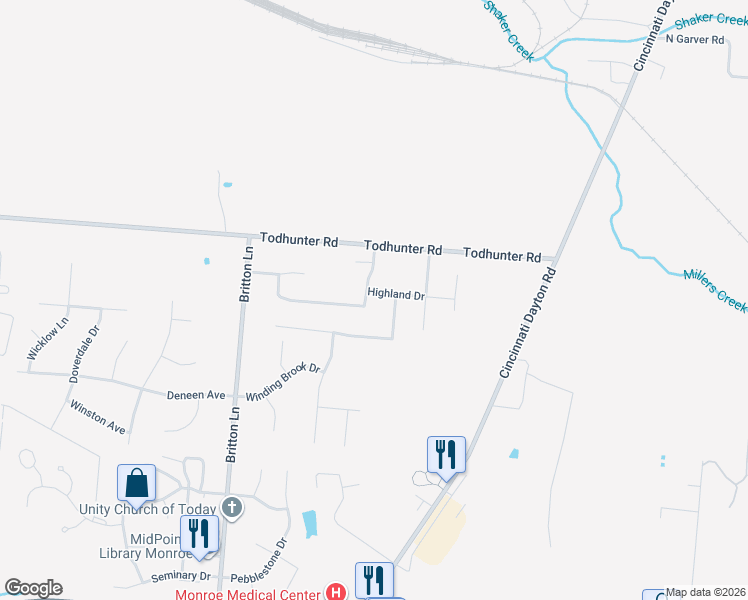map of restaurants, bars, coffee shops, grocery stores, and more near 60 Brittony Woods Drive in Monroe