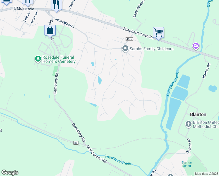 map of restaurants, bars, coffee shops, grocery stores, and more near 339 Universe Drive in Martinsburg