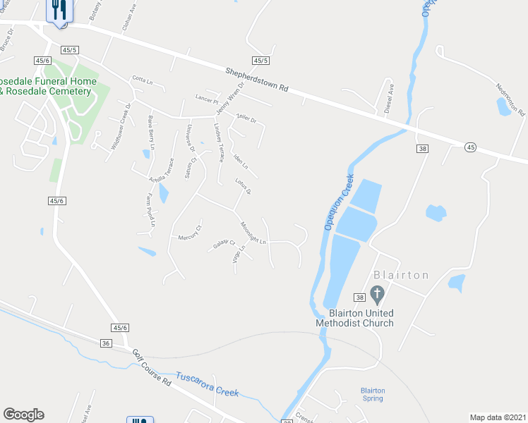 map of restaurants, bars, coffee shops, grocery stores, and more near 86 Planet Court in Martinsburg