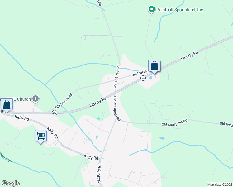 map of restaurants, bars, coffee shops, grocery stores, and more near 10403 Liberty Road in Frederick