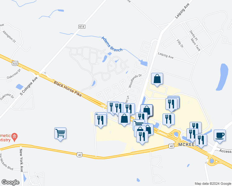 map of restaurants, bars, coffee shops, grocery stores, and more near 2609 Dogwood Court in Hamilton