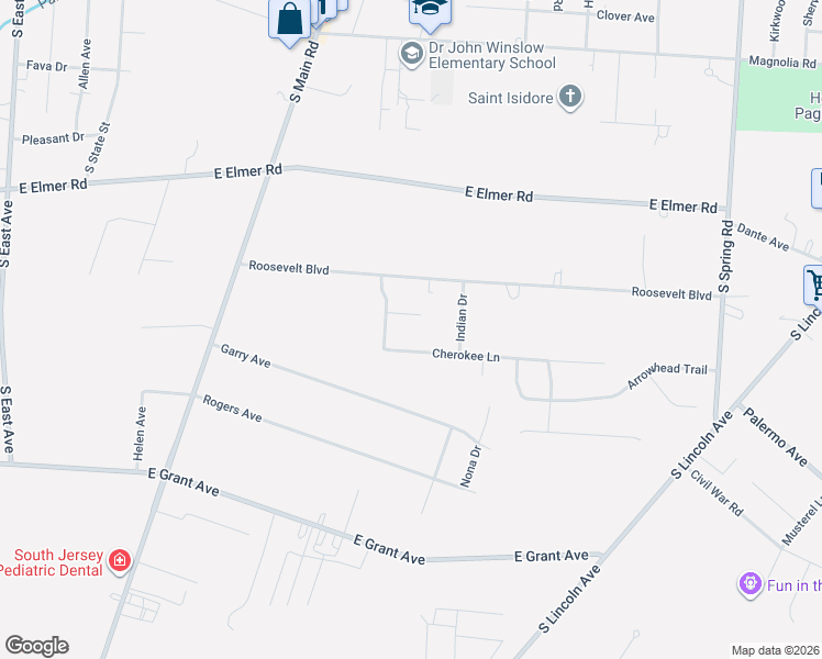 map of restaurants, bars, coffee shops, grocery stores, and more near 1347 Iroquois Court in Vineland