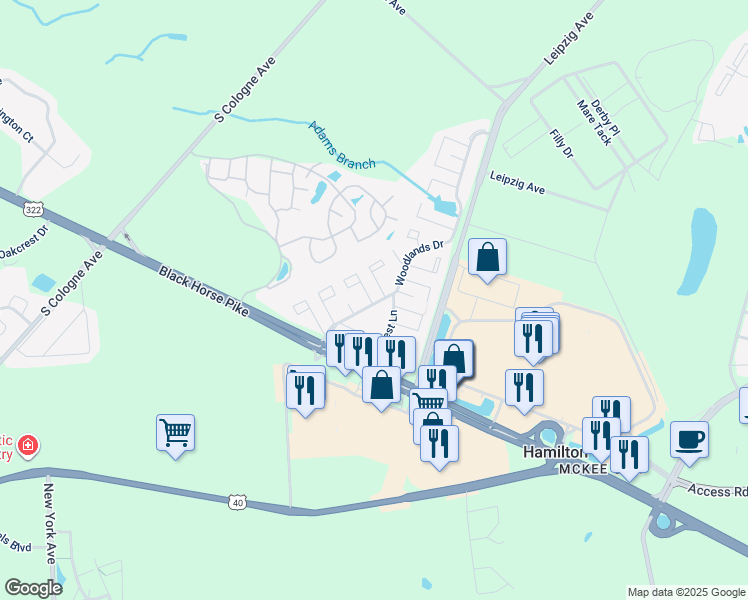 map of restaurants, bars, coffee shops, grocery stores, and more near 2717A Evergreen Court in Hamilton