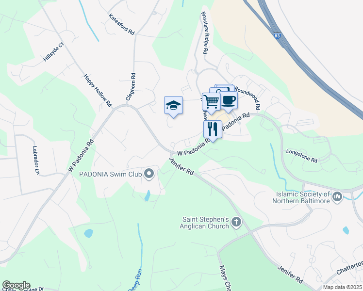map of restaurants, bars, coffee shops, grocery stores, and more near 661 Straffan Drive in Timonium