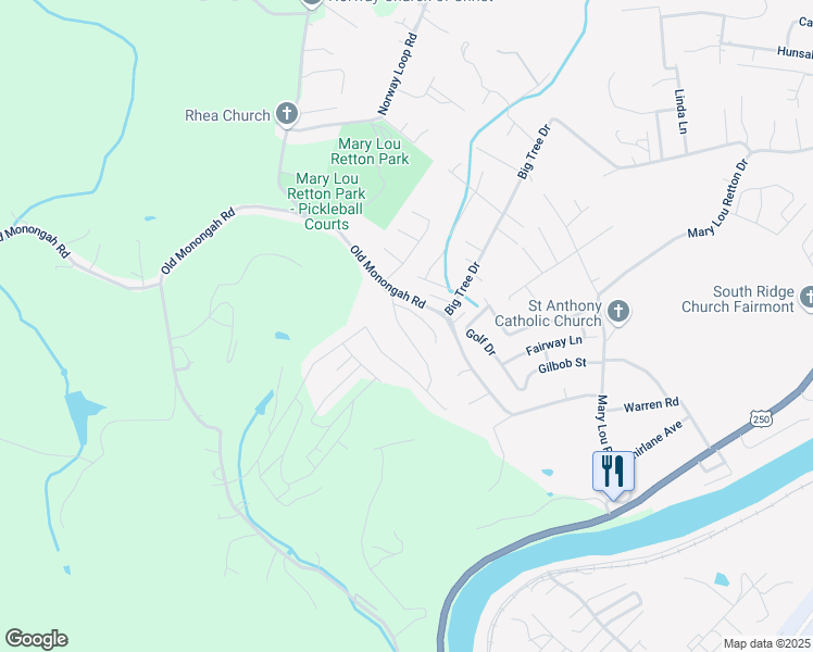 map of restaurants, bars, coffee shops, grocery stores, and more near 1806 Vernon Drive in Fairmont