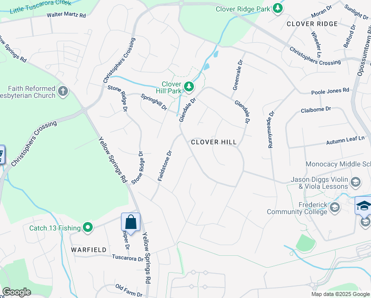map of restaurants, bars, coffee shops, grocery stores, and more near 8102 Glendale Drive in Frederick