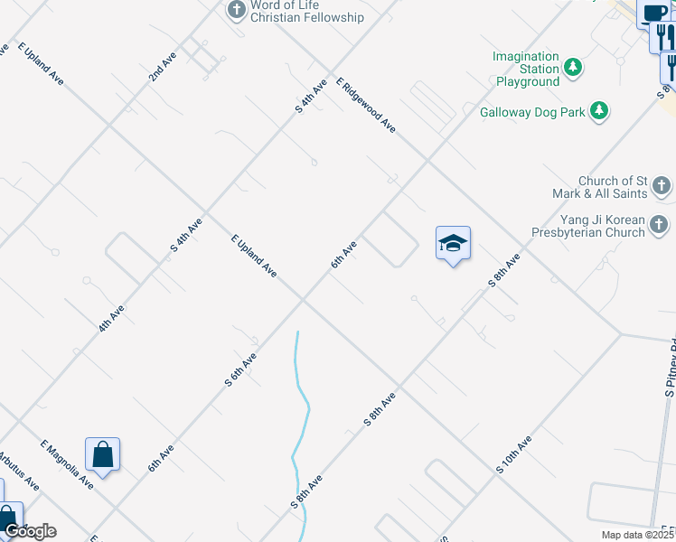 map of restaurants, bars, coffee shops, grocery stores, and more near 301 South Cambridge Court in Galloway