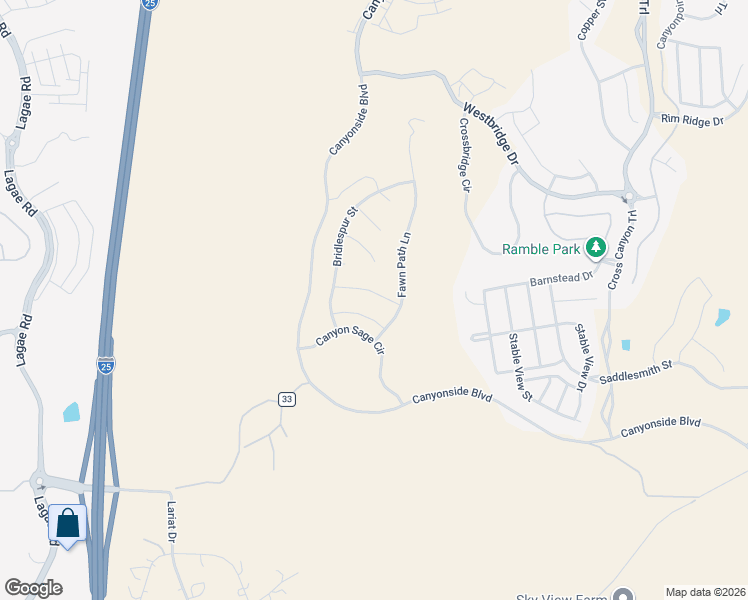 map of restaurants, bars, coffee shops, grocery stores, and more near 1252 Stillspring Lane in Castle Pines