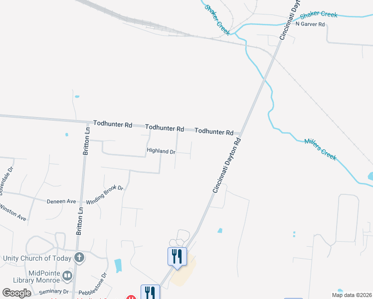map of restaurants, bars, coffee shops, grocery stores, and more near 120 Highland Drive in Monroe