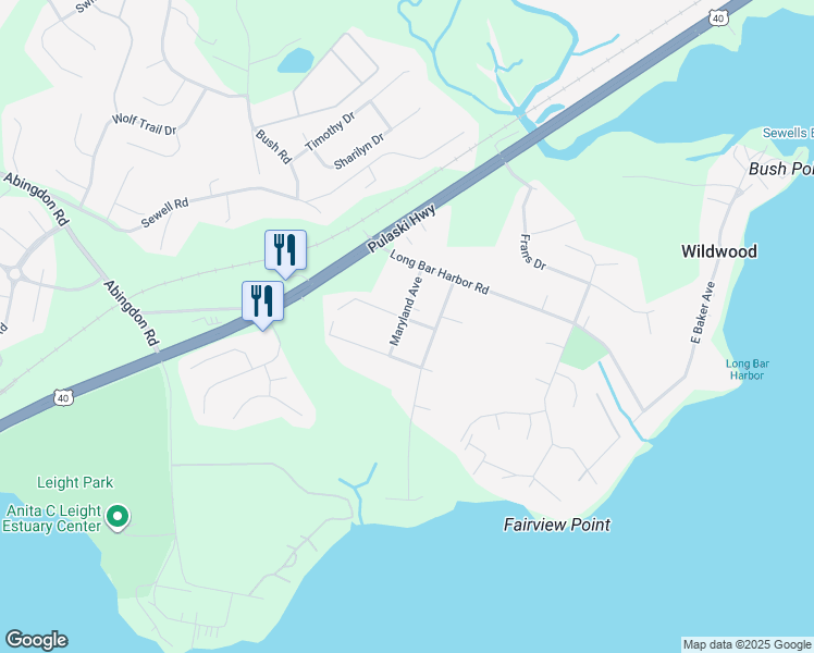 map of restaurants, bars, coffee shops, grocery stores, and more near 3807 Maryland Avenue in Abingdon