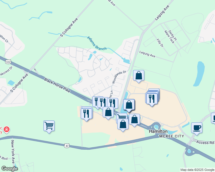 map of restaurants, bars, coffee shops, grocery stores, and more near 2717A Evergreen Court in Hamilton