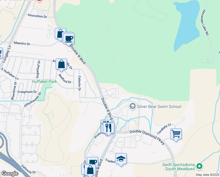map of restaurants, bars, coffee shops, grocery stores, and more near 9050 Double R Boulevard in Reno