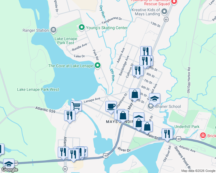 map of restaurants, bars, coffee shops, grocery stores, and more near 527 Park Road in Hamilton