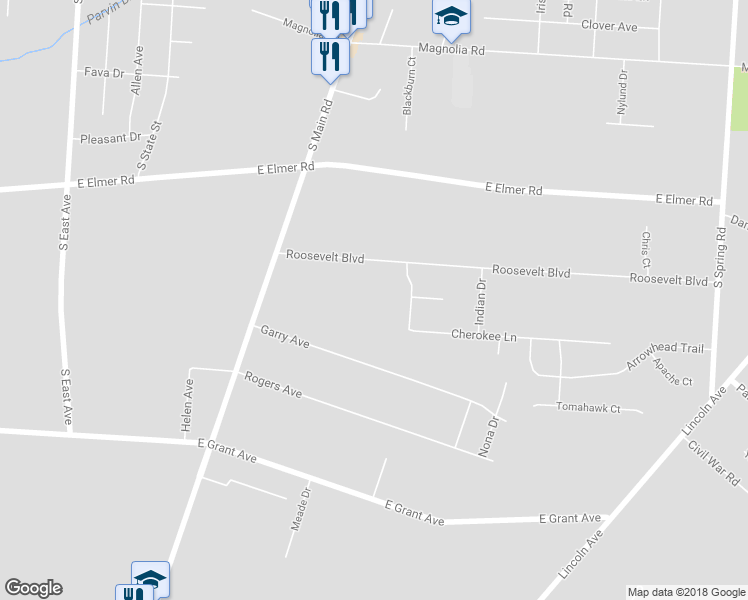 map of restaurants, bars, coffee shops, grocery stores, and more near 1229 Roosevelt Boulevard in Vineland