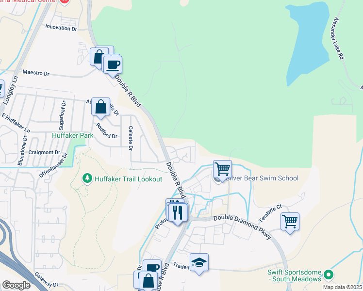 map of restaurants, bars, coffee shops, grocery stores, and more near 9050 Double R Boulevard in Reno