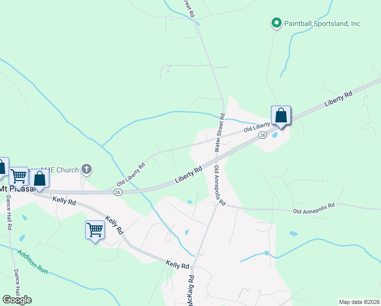 map of restaurants, bars, coffee shops, grocery stores, and more near 10203 Old Liberty Road in Frederick