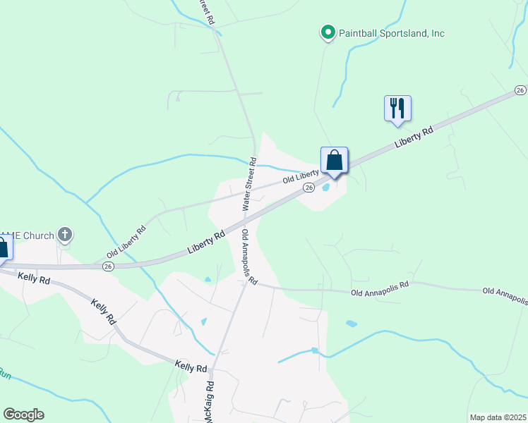 map of restaurants, bars, coffee shops, grocery stores, and more near Liberty Road in Frederick