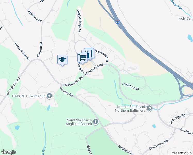 map of restaurants, bars, coffee shops, grocery stores, and more near 12103 Tullamore Court in Timonium