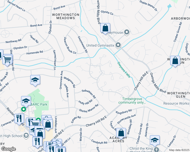 map of restaurants, bars, coffee shops, grocery stores, and more near 14 Mycroft Court in Reisterstown