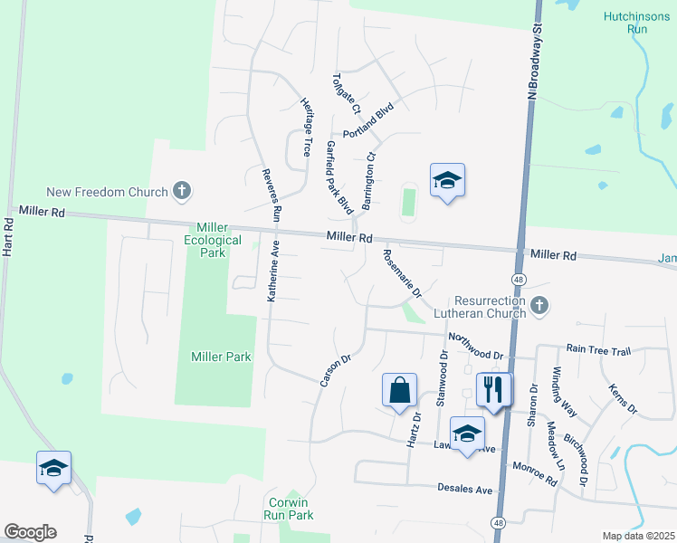 map of restaurants, bars, coffee shops, grocery stores, and more near 315 Miller Road in Lebanon