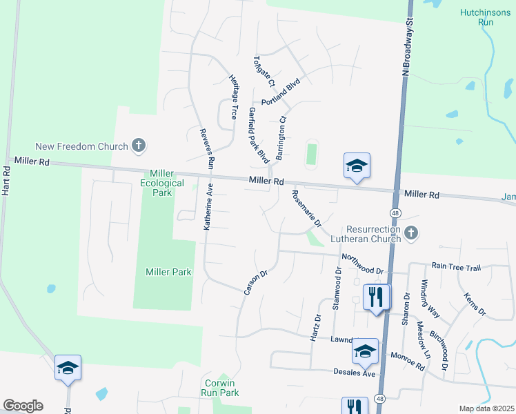 map of restaurants, bars, coffee shops, grocery stores, and more near 315 Miller Road in Lebanon