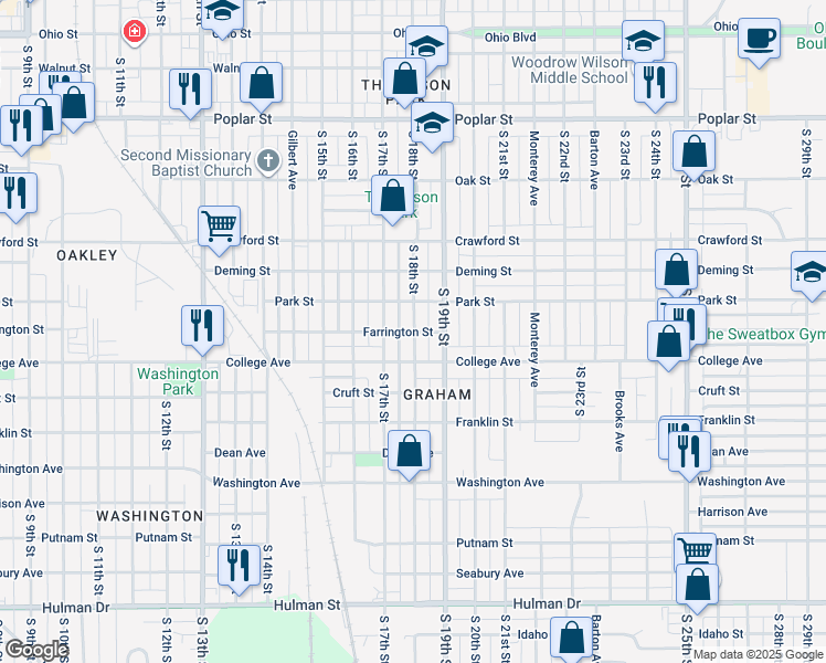 map of restaurants, bars, coffee shops, grocery stores, and more near 999 South 18th Street in Terre Haute