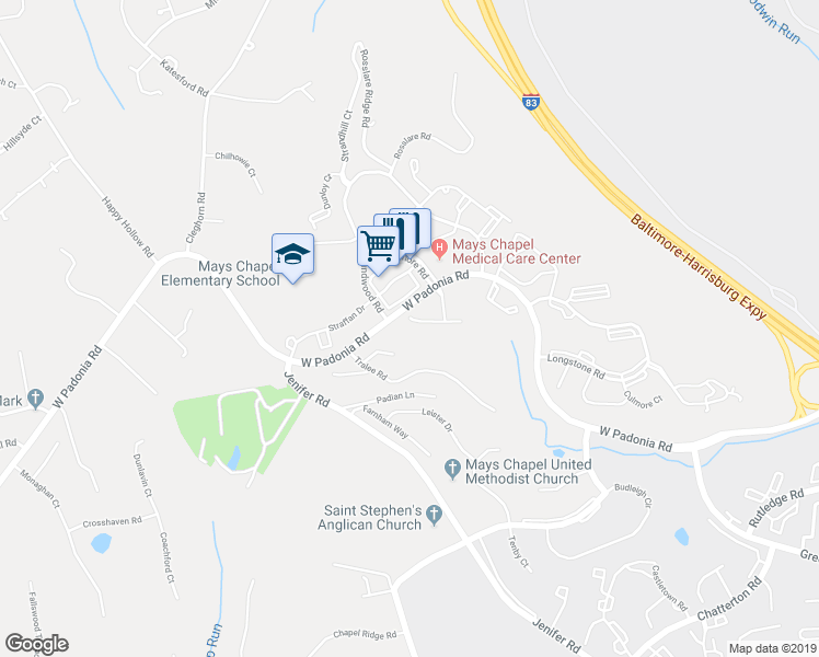 map of restaurants, bars, coffee shops, grocery stores, and more near 12107 Tullamore Court in Lutherville-Timonium